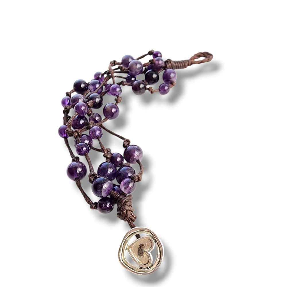 La Tatva Private Limited signed beaded macrame amethyst bracelet sterling silver